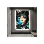 Kanvas Yeşil Bitkiler Arka Planli Mavi Kuş Ve Kadin Ledli Tablo 70 X 100
