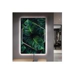 Kanvas Yeşil Yapraklar Ledli Tablo 90 X 60