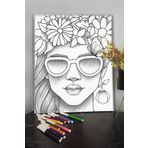 KanvasSepeti Boyanabilir Tablo Tuval Mandala 12li Keçeli Kalem Hediyeli Kadın 40x30cm