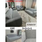 Kanway 3+2+1+1 Dokuma Jakar Koltuk Örtüsü. Lastikli, Esnek, Yıkanabilir Koltuk, Kanepe, Çekyat Örtüsü - 180 x 230 cm - Gri