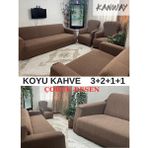 Kanway 3+2+1+1 Dokuma Jakar Koltuk Örtüsü. Lastikli, Esnek, Yıkanabilir Koltuk, Kanepe, Çekyat Örtüsü - 180 x 230 cm - Kahverengi