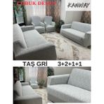 Kanway 3+2+1+1 Dokuma Jakar Koltuk Örtüsü. Lastikli, Esnek, Yıkanabilir Koltuk, Kanepe, Çekyat Örtüsü - 180 x 230 cm - Krem
