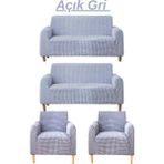 Kanway 3+3+1+1 Bürümcük Koltuk Takımı Örtüsü. Boydan Eteksiz Streç Esnek Lastikli Çekyat Kanepe Kılıfı - 180 x 230 cm - Gri