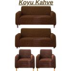 Kanway 3+3+1+1 Bürümcük Koltuk Takımı Örtüsü. Boydan Eteksiz Streç Esnek Lastikli Çekyat Kanepe Kılıfı - 180 x 230 cm - Koyu Kahve