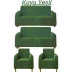 Kanway 3+3+1+1 Bürümcük Koltuk Takımı Örtüsü. Boydan Eteksiz Streç Esnek Lastikli Çekyat Kanepe Kılıfı - 180 x 230 cm - Koyu Yeşil