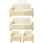 Kanway 3+3+1+1 Bürümcük Koltuk Takımı Örtüsü. Boydan Eteksiz Streç Esnek Lastikli Çekyat Kanepe Kılıfı - 180 x 230 cm - Krem