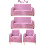 Kanway 3+3+1+1 Bürümcük Koltuk Takımı Örtüsü. Boydan Eteksiz Streç Esnek Lastikli Çekyat Kanepe Kılıfı - 180 x 230 cm - Pudra