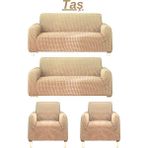 Kanway 3+3+1+1 Bürümcük Koltuk Takımı Örtüsü. Boydan Eteksiz Streç Esnek Lastikli Çekyat Kanepe Kılıfı - 180 x 230 cm - Taş Rengi