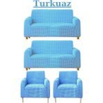 Kanway 3+3+1+1 Bürümcük Koltuk Takımı Örtüsü. Boydan Eteksiz Streç Esnek Lastikli Çekyat Kanepe Kılıfı - 180 x 230 cm - Turkuaz