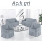 Kanway 3+3+1+1 Bürümcük Koltuk Takımı Örtüsü. Etekli Streç Esnek Lastikli Çekyat Kanepe Kılıfı - 180 x 230 cm - Gri