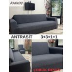 Kanway 3+3+1+1 Dokuma Jakar Koltuk Örtüsü. Lastikli, Esnek, Yıkanabilir Koltuk, Kanepe, Çekyat Örtüsü - 180 x 230 cm - Antrasit