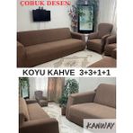 Kanway 3+3+1+1 Dokuma Jakar Koltuk Örtüsü. Lastikli, Esnek, Yıkanabilir Koltuk, Kanepe, Çekyat Örtüsü - 180 x 230 cm - Kahverengi