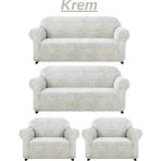 Kanway 3+3+1+1 Dokuma Jakar Koltuk Örtüsü. Lastikli, Esnek, Yıkanabilir Koltuk, Kanepe, Çekyat Örtüsü - 180 x 230 cm - Krem