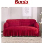 Kanway Bürümcük 3 Kişilik Koltuk Örtüsü. Etekli Streç Esnek Lastikli Çekyat Kanepe Kılıfı - 180 x 230 cm - Bordo