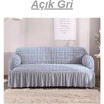 Kanway Bürümcük 3 Kişilik Koltuk Örtüsü. Etekli Streç Esnek Lastikli Çekyat Kanepe Kılıfı - 180 x 230 cm - Gri