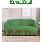Kanway Bürümcük 3 Kişilik Koltuk Örtüsü. Etekli Streç Esnek Lastikli Çekyat Kanepe Kılıfı - 180 x 230 cm - Koyu Yeşil