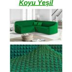 Kanway Bürümcük L Köşe Koltuk Örtüsü. Boydan Eteksiz Streç Esnek Lastikli Çekyat Kanepe Kılıfı. - 300 x 350 cm - Koyu Yeşil