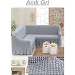 Kanway Bürümcük L Köşe Koltuk Örtüsü. Etekli Streç Esnek Lastikli, Kollu Köşe Kılıfı. - 300 x 350 cm - Gri