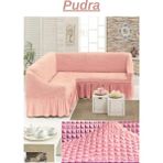 Kanway Bürümcük L Köşe Koltuk Örtüsü. Etekli Streç Esnek Lastikli, Kollu Köşe Kılıfı. - 300 x 350 cm - Pudra