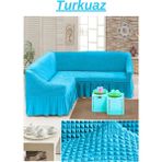 Kanway Bürümcük L Köşe Koltuk Örtüsü. Etekli Streç Esnek Lastikli, Kollu Köşe Kılıfı. - 300 x 350 cm - Turkuaz