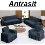 Kanway Jakarlı 3+3+1+1 Koltuk Takımı Örtüsü. Lastikli, Esnek, Yıkanabilir Koltuk, Kanepe, Çekyat Kılıfı - 180 x 230 cm - Antrasit