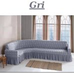 Kanway Jakarlı L Köşe Koltuk Örtüsü. Lastikli, Esnek, Yıkanabilir Koltuk, Kanepe, Çekyat Kılıfı - 300 x 350 cm - Gri