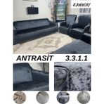 Kanway kadife 3+3+1+1 Lastikli Koltuk Takımı Kılıfı. Çekyat Koltuk Örtüsü Streç Esnek Kanepe Kılıfı - 180 x 230 cm - Antrasit