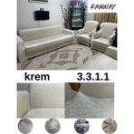 Kanway kadife 3+3+1+1 Lastikli Koltuk Takımı Kılıfı. Çekyat Koltuk Örtüsü Streç Esnek Kanepe Kılıfı - 180 x 230 cm - Krem