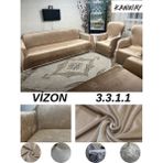 Kanway kadife 3+3+1+1 Lastikli Koltuk Takımı Kılıfı. Çekyat Koltuk Örtüsü Streç Esnek Kanepe Kılıfı - 180 x 230 cm - Vizon