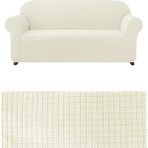 Kanway Likrali 3 Kişilik Lastikli Koltuk Kılıfı. Çekyat Koltuk Örtüsü Streç Esnek Kanepe Kılıfı - 180 x 230 cm - Krem