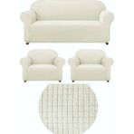 Kanway Likrali 3+1+1 Lastikli Koltuk Takımı Kılıfı. Çekyat Koltuk Örtüsü Streç Esnek Kanepe Kılıfı - 180 x 230 cm - Krem