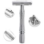 Kanzy Güvenlik Jilet Manuel Tıraş Jilet Geleneksel Erkek Çift Kenarlı Bıyık Kaldırma Tıraş Aracı Paslanmaz Çelik Manuel Sakal Jilet Profesyonel ve Kişisel Kullanım İçin Değiştirilebilir Bıçaklı