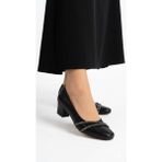 Kaof Shoes Kadın Siyah Kısa Kalın Topuklu Ayakkabı Klasik Ayakkabı Topuklu Anne Ayakkabısı Günlük Ayakkabı