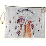Kapadokya Hediyelik Özel Dokuma Otantik Desenli Portföy & Clutch Kadın El Çantası - Krem - Kahve