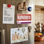 Kapadokya Temalı Retro Plaka Tasarımlı Dekoratif Buzdolabı Magneti, Hediyelik Hatıra Süvenir