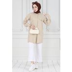 Kapağı Taş Detaylı Tunik-Bej