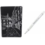 Kapak Desenli Siyah Defter Siyah Yaprakli Defter - Siyah Sayfali Defter Beyaz Jel Kalem Side
