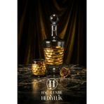 Kapaklı Bardaklı Karaf Seti | Cam Şerbet Takımı 8 Parça | Lüks Gold Bardaklı Karaf Takımı | Zemzem Sunum Seti - Altın - 1LT