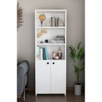 Kapaklı Çok Amaçlı Salon Dolabı 150x50x22 Cm Raflı Kitaplık Dekoratif Depolama Ünitesi Beyaz