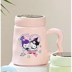 Kapaklı Pembe Porselen Kupa Aynalı Kapak Baskılı