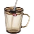 Kapaklı Pipetli Cam Kupa Bardak Çay Kahve Meşrubat Tatlı Bardağı Kahverengi 370 ml - Option-1 - 0 - Siyah