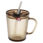 Kapaklı Pipetli Cam Kupa Bardak Çay Kahve Meşrubat Tatlı Bardağı Kahverengi 370 ml