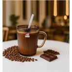 Kapaklı Pipetli Cam Kupa Bardak Çay Kahve Meşrubat Tatlı Bardağı Kahverengi 370 ml