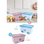 Kapaklı ve Taşınabilir 60 Litre Tekerlekli Oyuncak Saklama Kutusu 2’li Set 1 Pembe 1 Mavi - Mavi - Pembe - Renk