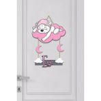 Kapbirhediye Isme Özel Bebek Odası Ahşap Kapı Süsü (Bulut & Ayı) Pembe