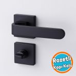 Kapı Kolu Kare Rozetli Wc - Banyo Siyah Ev Kapı Kolları Sağa Sola Uygun Kilitlenebilir 1 Takım - 1 Adet