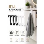Kapı Üstü Askılık 6'Lı Plastik Kanca Seti Havlu Bornoz Çanta Askısı Siyah Beyaz S-161