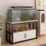 Kapılı 20-30 Galonluk Balık Tankı Masa Rafı, Köşe Için Çelik Çerçeveli Yetiştirici Teras Tutucu, Akvaryumlar Ve Teraryumlar Için Dekoratif Depolama Standı Rafı(Natural,90x45 cm (35 3/8 x 17 3/4"))