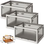 Kapılı Katlanabilir Saklama Kutuları Kapaklı ve Tekerlekli Şeffaf Plastik Kaplar 3'lü Paket 47 x 35 * 24,5 cm Giysi Oyuncakları Oturma Odası ve Yatak Odası için İdeal Beyaz