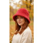 Kapin Yün Bucket Çan Angora Şapka - Kırmızı